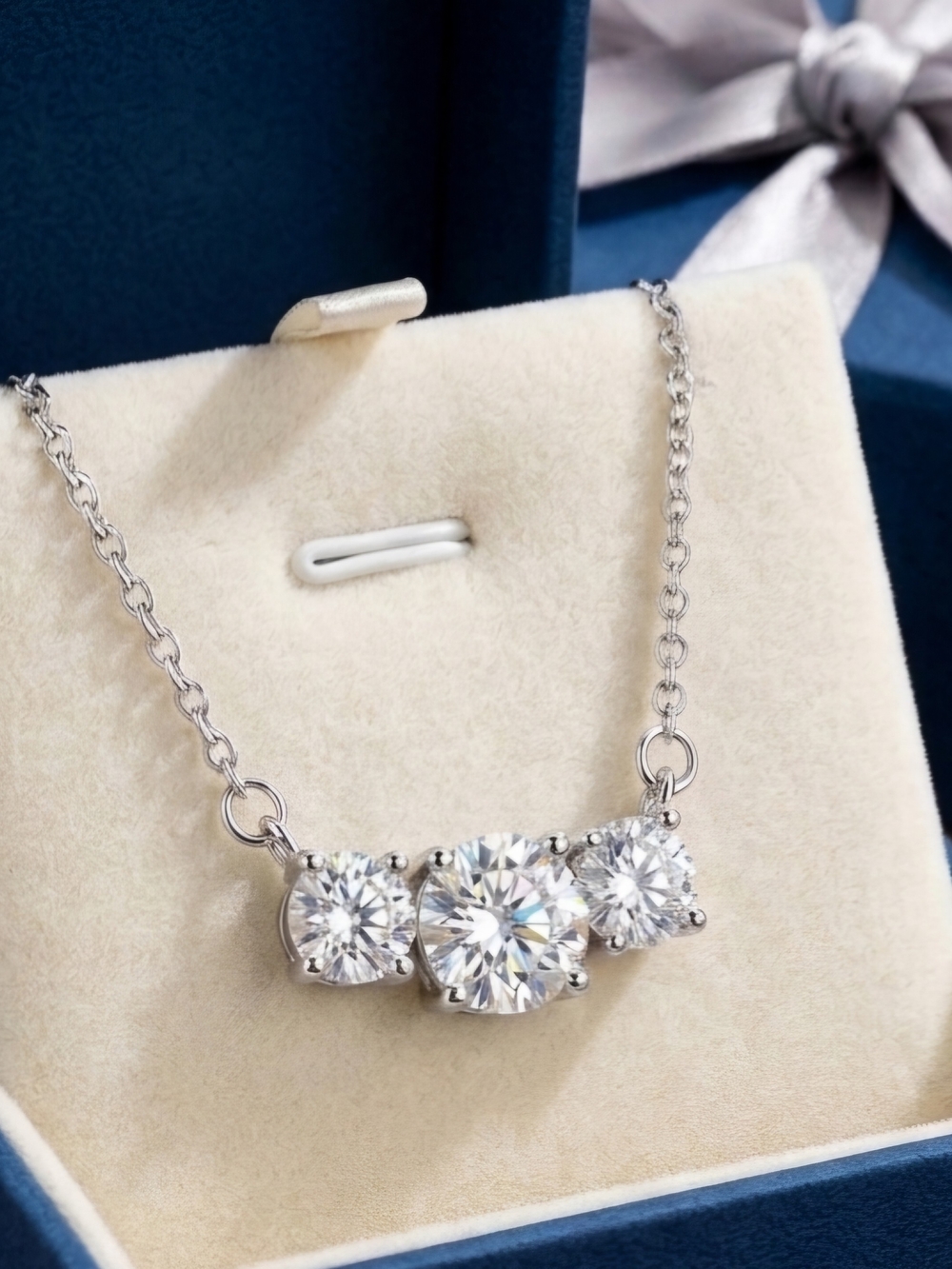 Moissanite 2 CTW 3 Stone Pendant Necklace